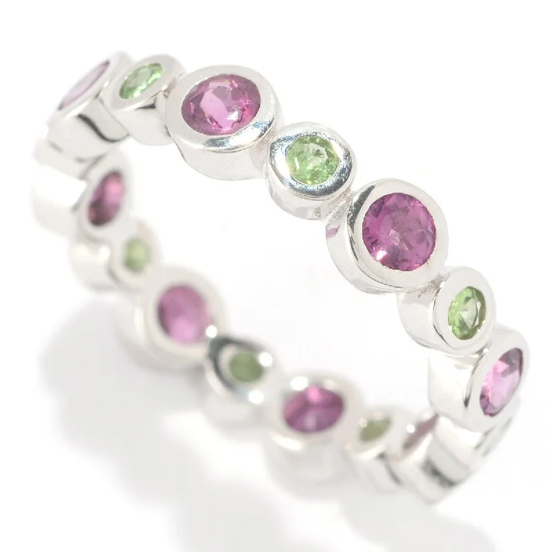 Chiseled cut ring-925 Sterling Silver Rhodolite Garnet and Tsavorite Band Ring