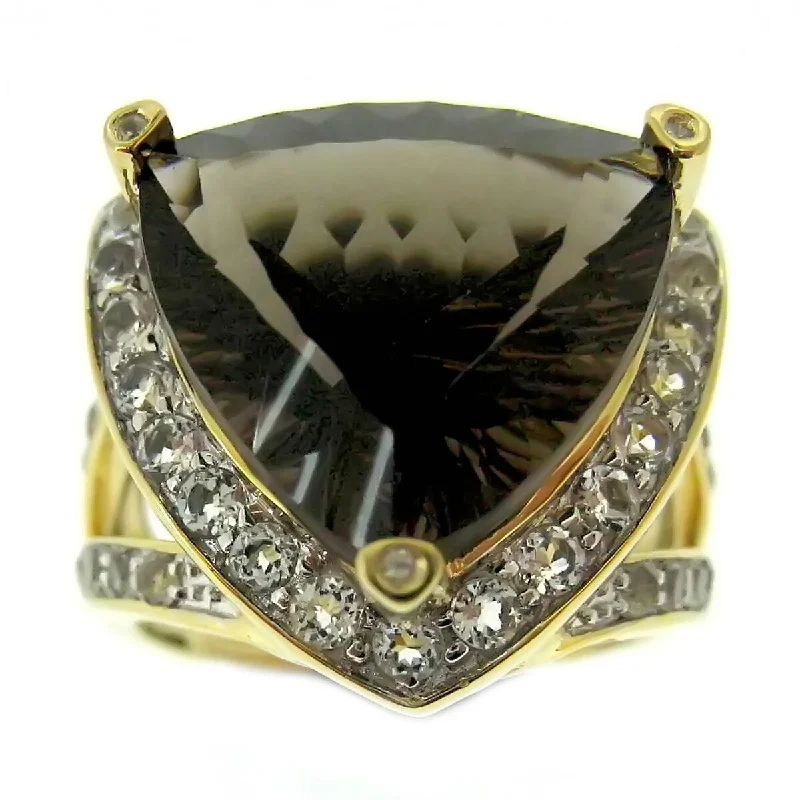 Wavy stripe ring-925 Sterling Silver Smoky Quartz and White Topaz Ring