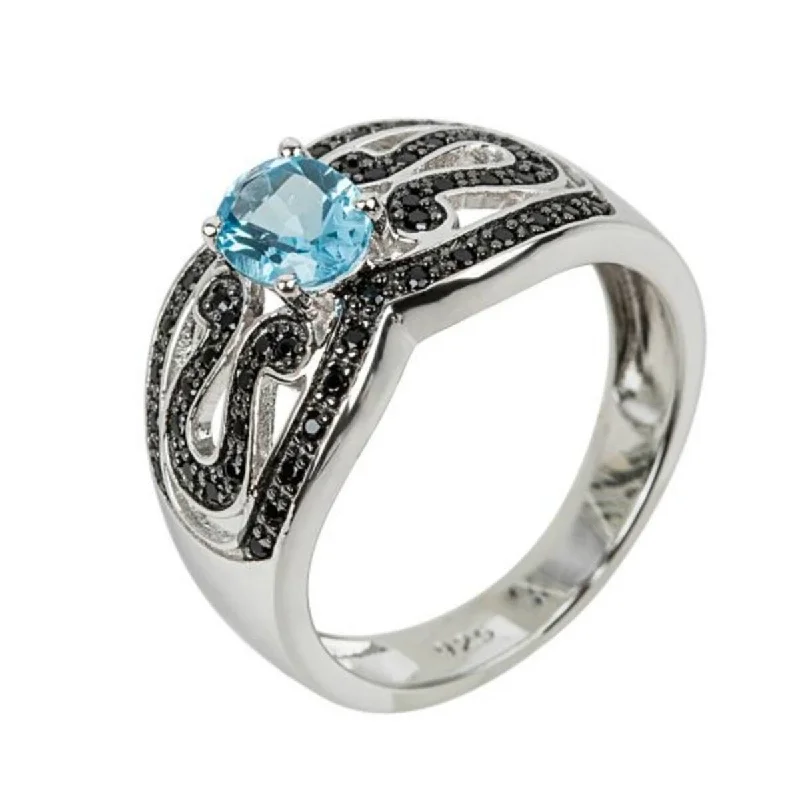 Onyx spike ring-925 Sterling Silver Swiss Blue Topaz and Black Spinel Ring