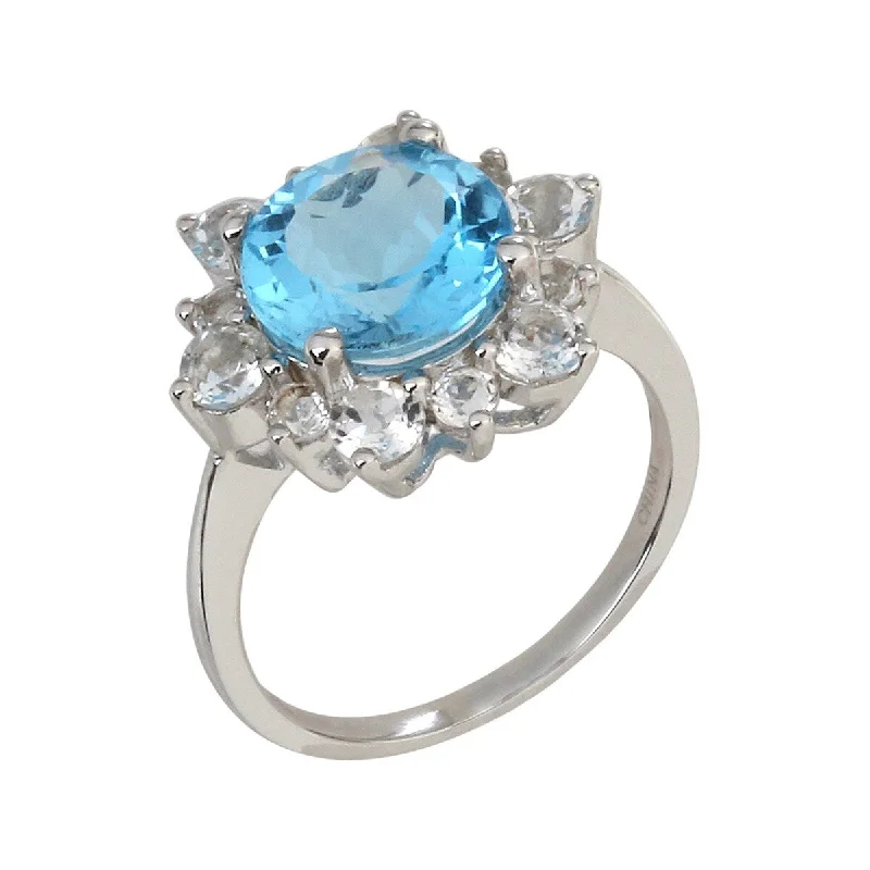 Bronze cast ring-925 Sterling Silver Swiss Blue Topaz and White Cz Ring