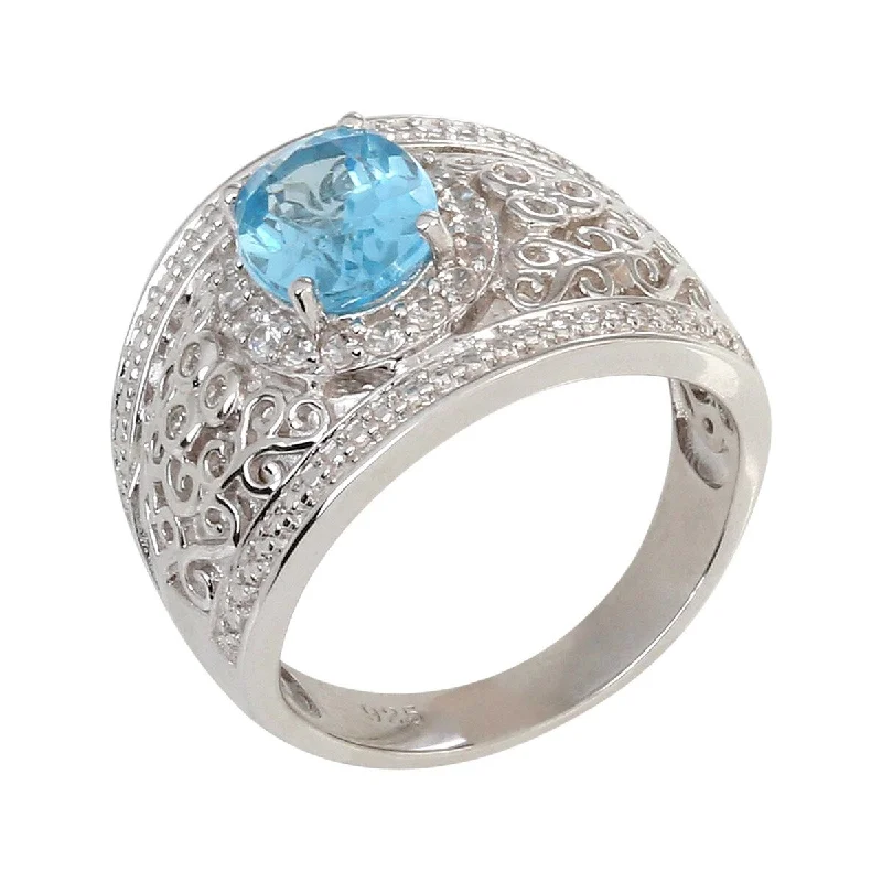 Maple wood ring-925 Sterling Silver Swiss Blue Topaz and White Natural Zircon Ring