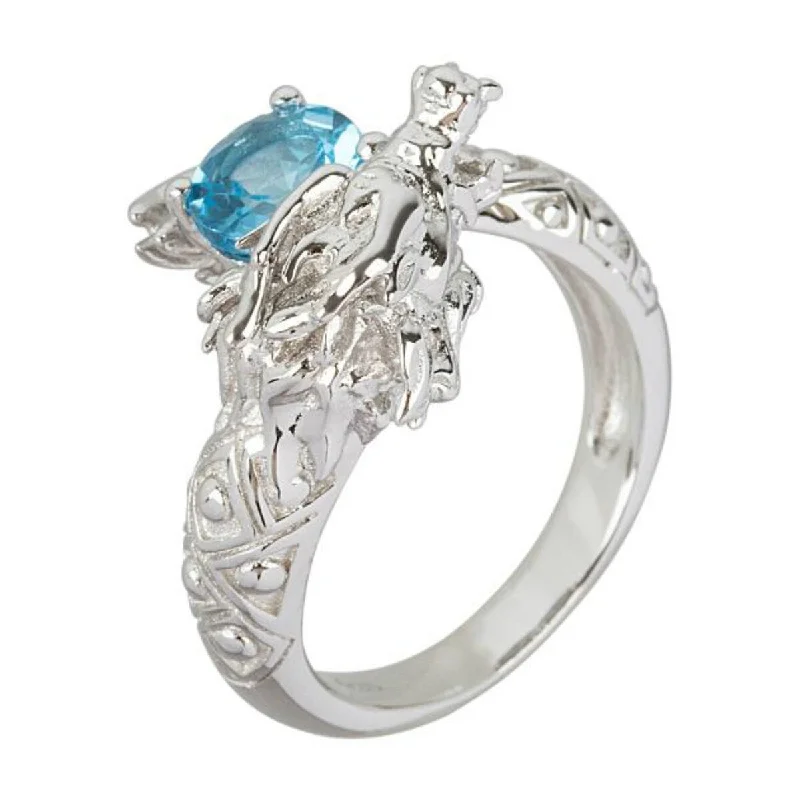 Charred timber ring-925 Sterling Silver Swiss Blue Topaz Ring