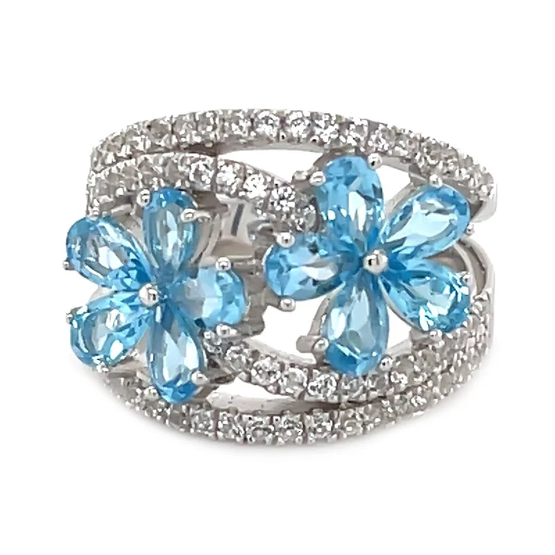 Sisal band ring-925 Sterling Silver Swiss Blue Topaz Ring