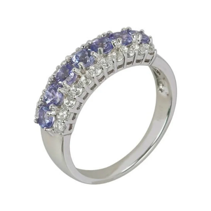 Root stem ring-925 Sterling Silver Tanzanite and White Natural Zircon Ring