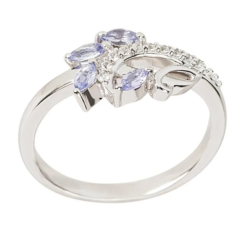 Vault crown ring-925 Sterling Silver Tanzanite and White Natural Zircon Ring