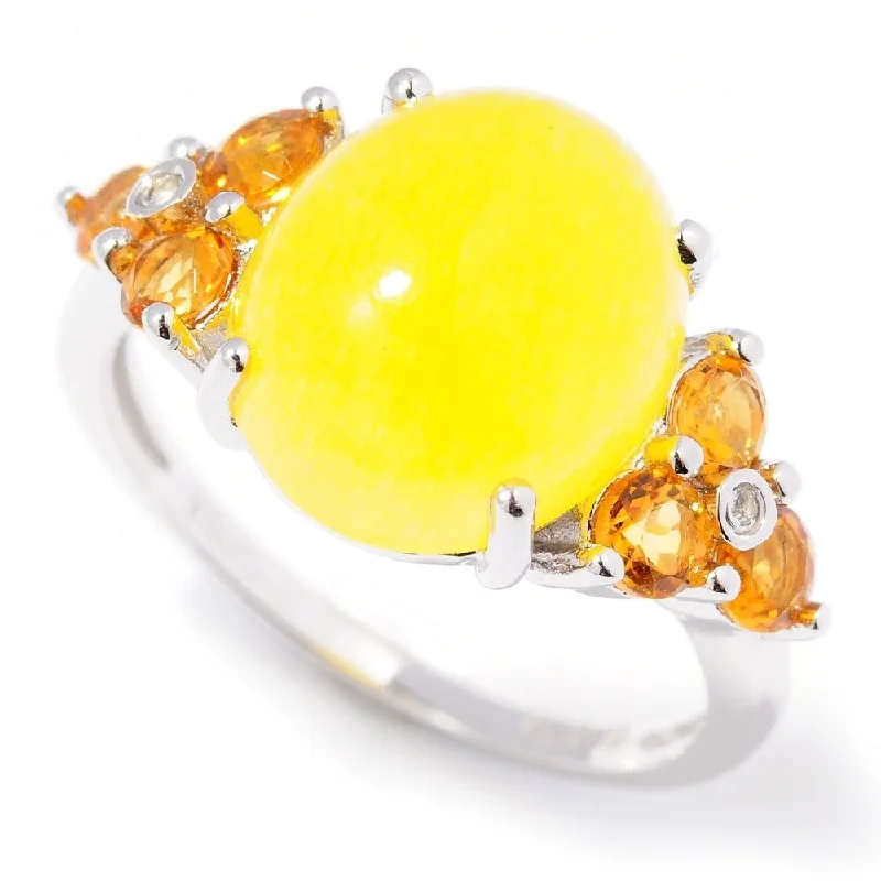 Twisted twig ring-925 Sterling Silver Yellow Jade, White Topaz,Madeira Citrine Ring