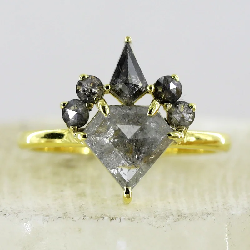 Fir sprig ring-Geometric Diamond Ring with Salt and Pepper Diamonds in Accent Made in 14K Yellow Gold.