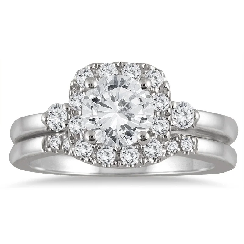 Quartz grit ring-AGS Certified 1 3/5 Carat TW Diamond Halo Engagement Bridal Set in 14K White Gold (I-J Color, I2-I3 Clarity)