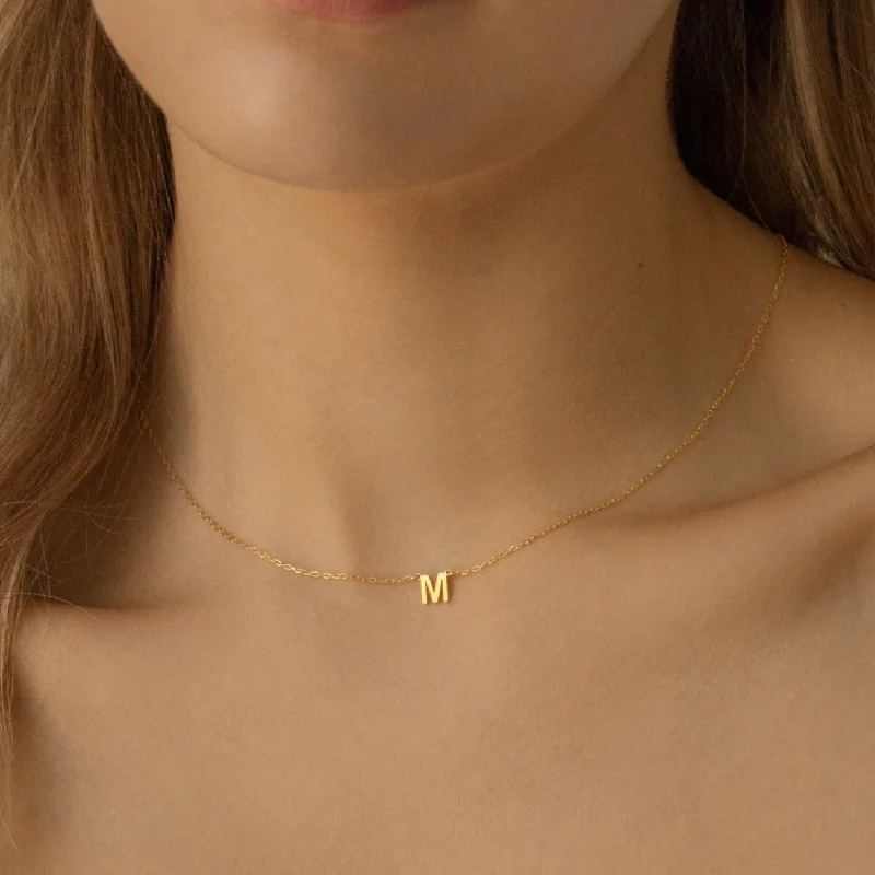 Flat bezel necklace-Alice Dainty Initial Necklace