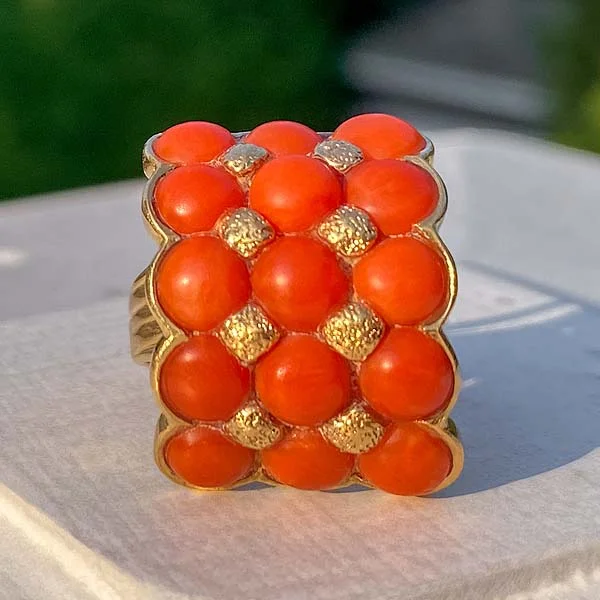 Pointed rim ring-Antique Coral Ring