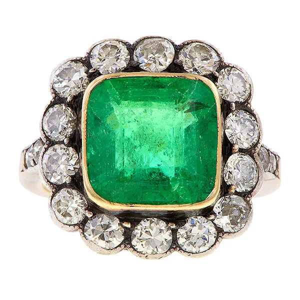 Tide pebble ring-Antique Square Emerald & Diamond Ring