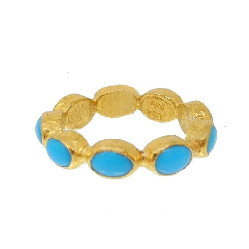 Jade vein ring-Ara 24k Gold Cabochon Turquoise Ring Size 6.5