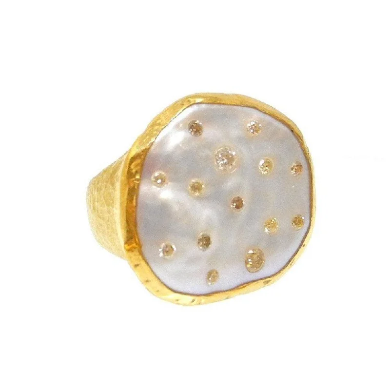 Peak gem ring-Ara 24k Gold Mabe Pearl and Diamond Ring Size 7