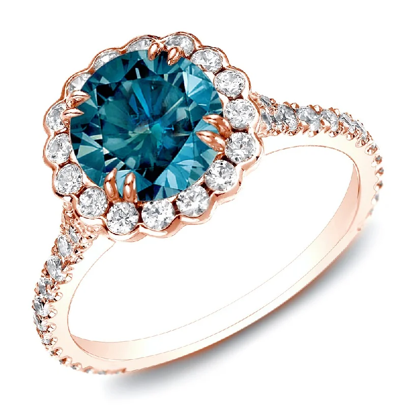 Micro gem ring-Auriya 1 1/2ctw Halo Blue Diamond Engagement Ring 14k Rose Gold (H-I, I1-I2)