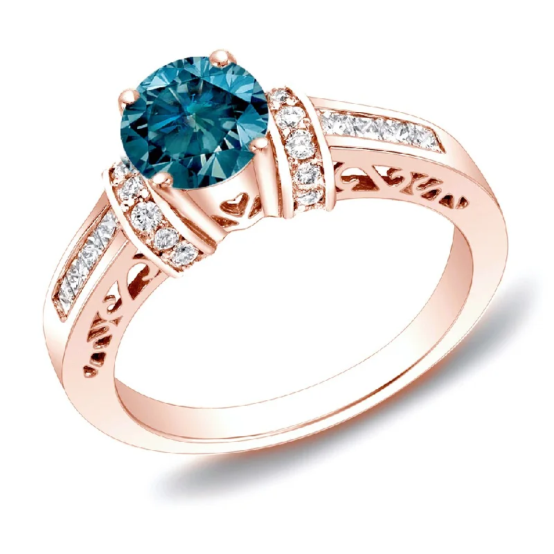 Micro gem ring-Auriya 1 1/4ctw Round Blue Diamond Engagement Ring with Heart Cut-Out 14k Rose Gold