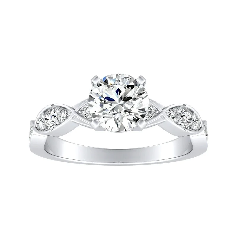 Classic flair ring-Auriya 1/2ct Round Moissanite and 1/3ct TDW Wave Style Diamond Engagement Ring 14K Gold (G-H, VS1-VS2)