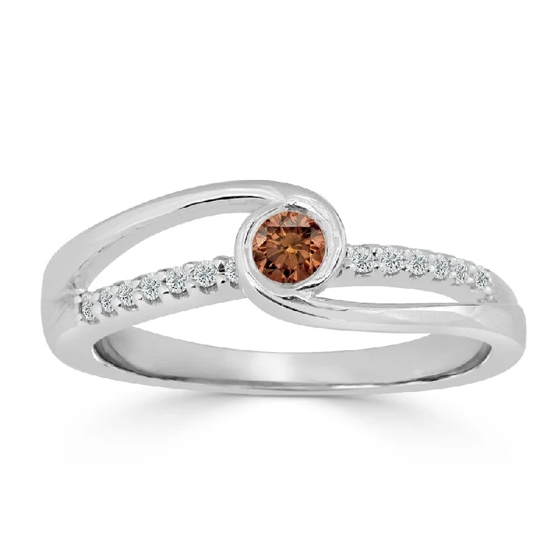 Edwardian flair ring-Auriya 1/4ct TDW Round Brown Diamond Bezel Engagement Ring 14k Gold