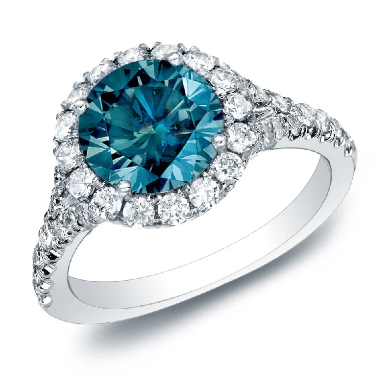 Satin finish ring-Auriya 14k Gold 1 1/2ctw Round Pave Halo Blue Diamond Engagement Ring