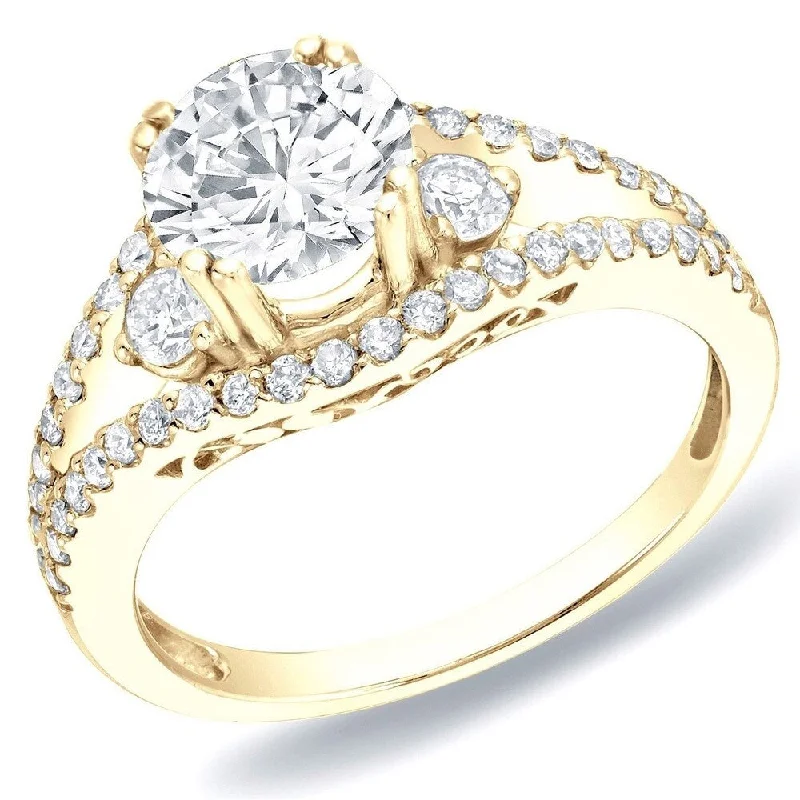 Pierced vent ring-Auriya 14k Gold 1 1/4ctw Modern 3-stone Diamond Engagement Ring Split-Shank (H-I, SI1-SI2)