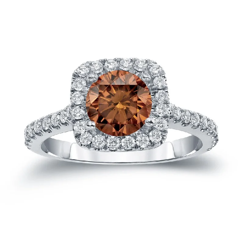 Iron forged ring-Auriya 14k Gold 1 2/5ctw Halo Brown Diamond Engagement Ring (H-I, SI1-SI2)