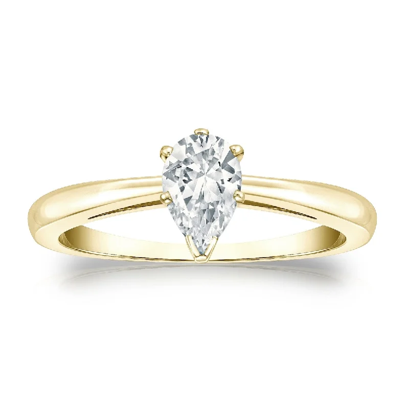 Speckled finish ring-Auriya 14k Gold 1/2ctw Pear Shape Solitaire Diamond Engagement Ring (G-H, VS1-VS2)