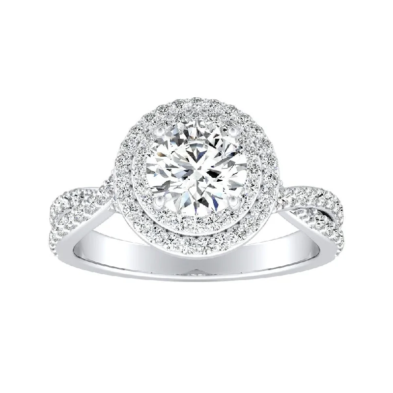 Wool wrap ring-Auriya 14k Gold 1ct Round Moissanite and 3/8ct TDW Double Halo Diamond Engagement Ring (G-H, VS1-VS2)