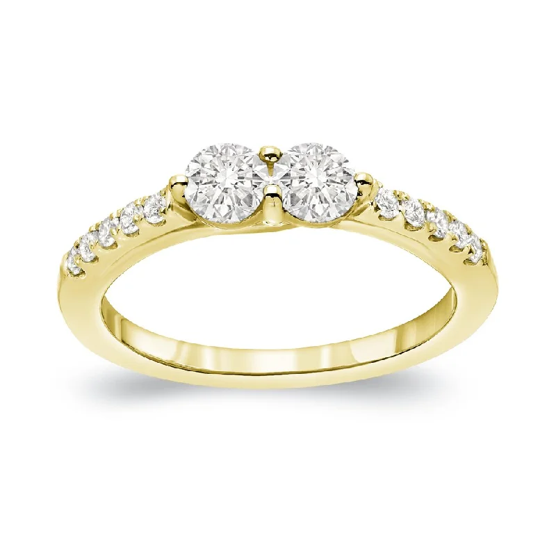 Speckled finish ring-Auriya 14k Gold 1ct TDW Round 2-Stone Diamond Engagement Ring (J-K, I1-I2)