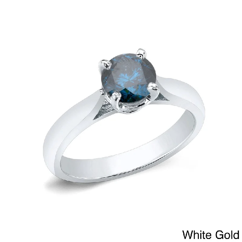 Carved design ring-Auriya 14k Gold 1ctw Solitaire Blue Diamond Engagement Ring (I1-I2)