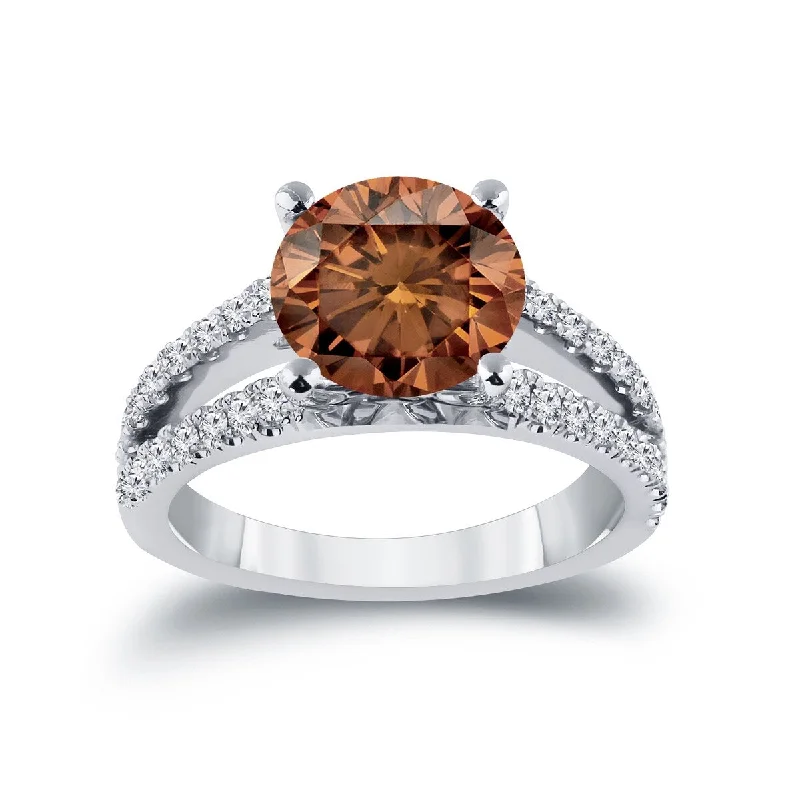 Edwardian flair ring-Auriya 14k Gold 2 1/4ctw Round Brown Diamond Engagement Ring (H-I, SI1-SI2)