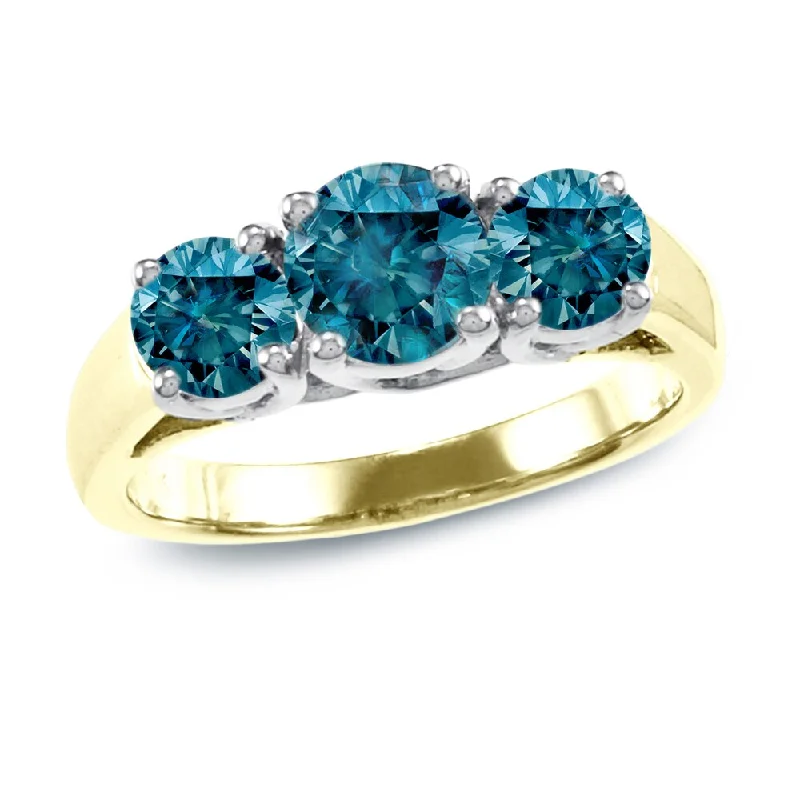 Flicker spark ring-Auriya 14k Gold 2ctw 3-Stone Blue Diamond Engagement Ring (I1-I2)