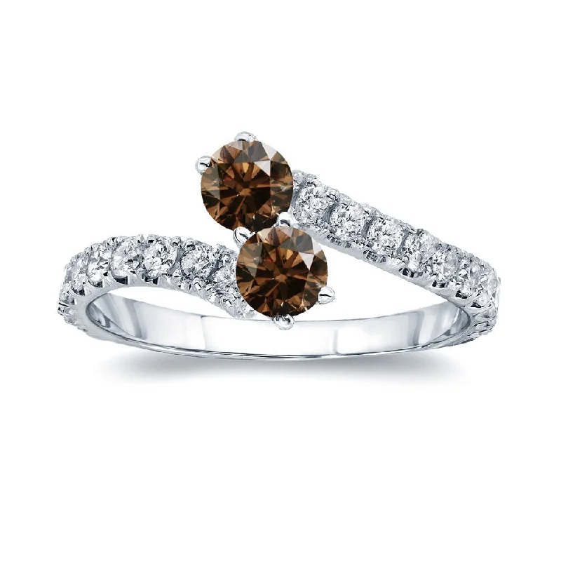 Zenith set ring-Auriya 14k Gold 3/4 carat TW 2-Stone Brown Diamond Engagement Ring (H-I, I1-I2)