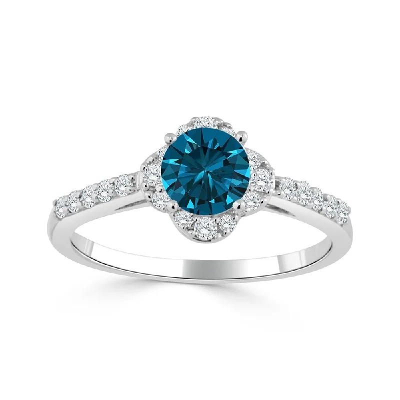 Vortex twist ring-Auriya 14k Gold 3/4ct TDW Round Floral-Shaped Blue Diamond Halo Engagement Ring (H-I, I1-I2)