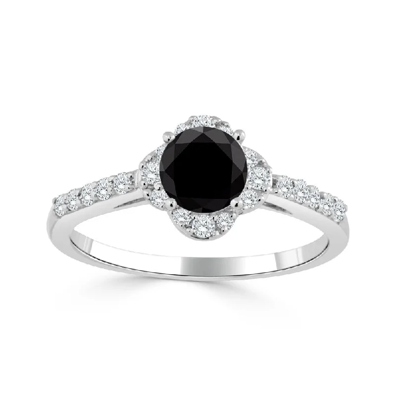 Milky haze ring-Auriya 14k Gold 3/4ctw Delicate Floral Black Diamond Halo Engagement Ring (H-I, I1-I2)