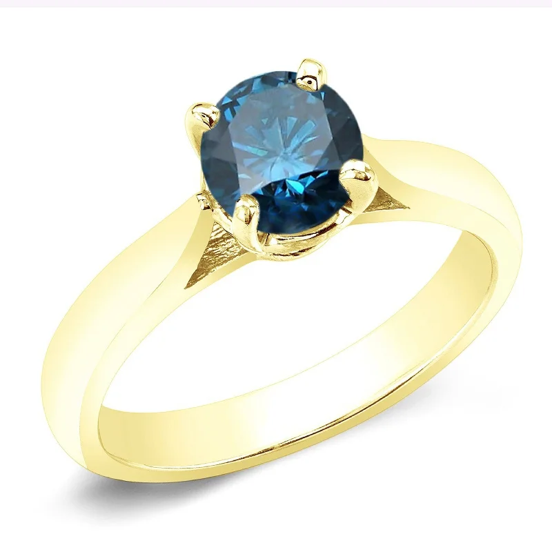 Pierced vent ring-Auriya 14k Gold 3/4ctw Solitaire Blue Diamond Engagement Ring (I1-I2)