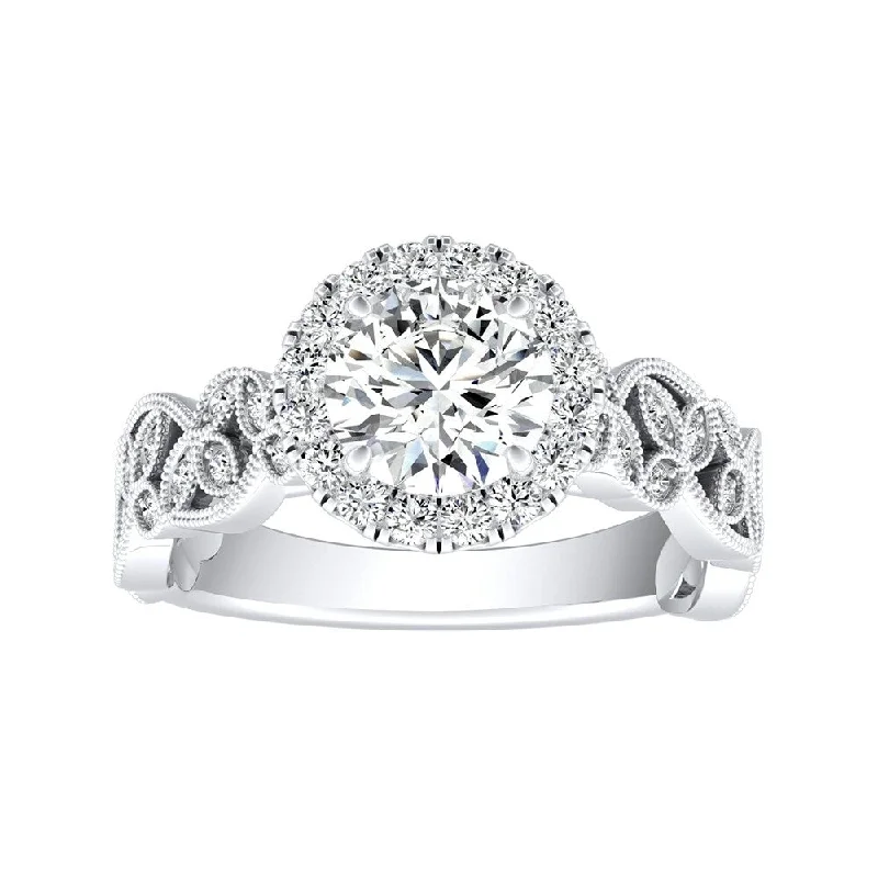 Flowing edge ring-Auriya 14k Gold Vintage Floral Vine Halo Diamond Engagement Ring 3/4ctw (G-H, VS1-VS2)