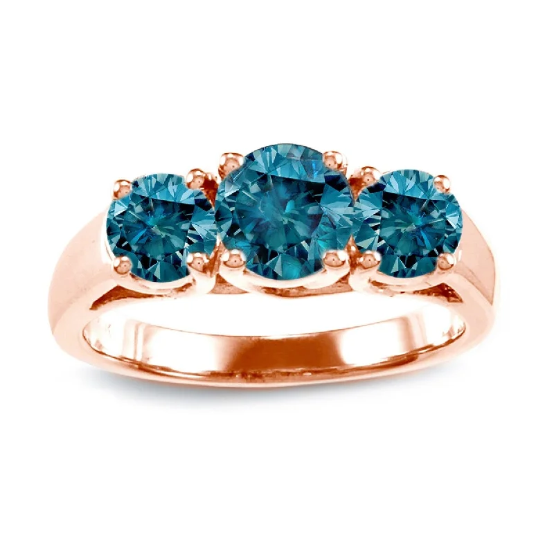 Parsley leaf ring-Auriya 14k Rose Gold 2ctw 3-Stone Blue Diamond Engagement Ring (I1-I2)