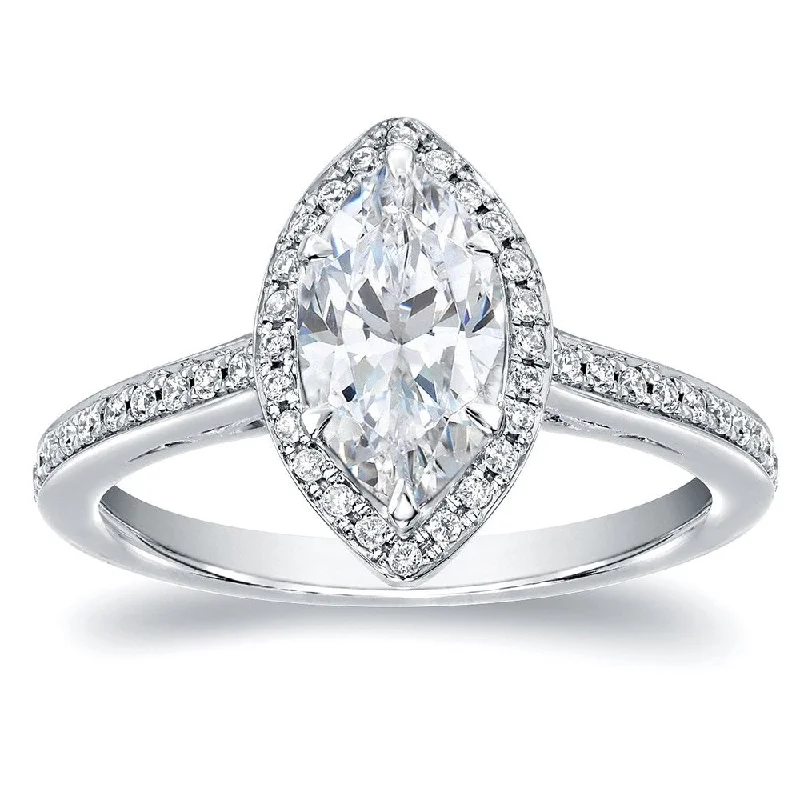 Edwardian flair ring-Auriya 18k Gold 1 1/3ctw Halo Marquise Diamond Engagement Ring (H-I, SI1-SI2)