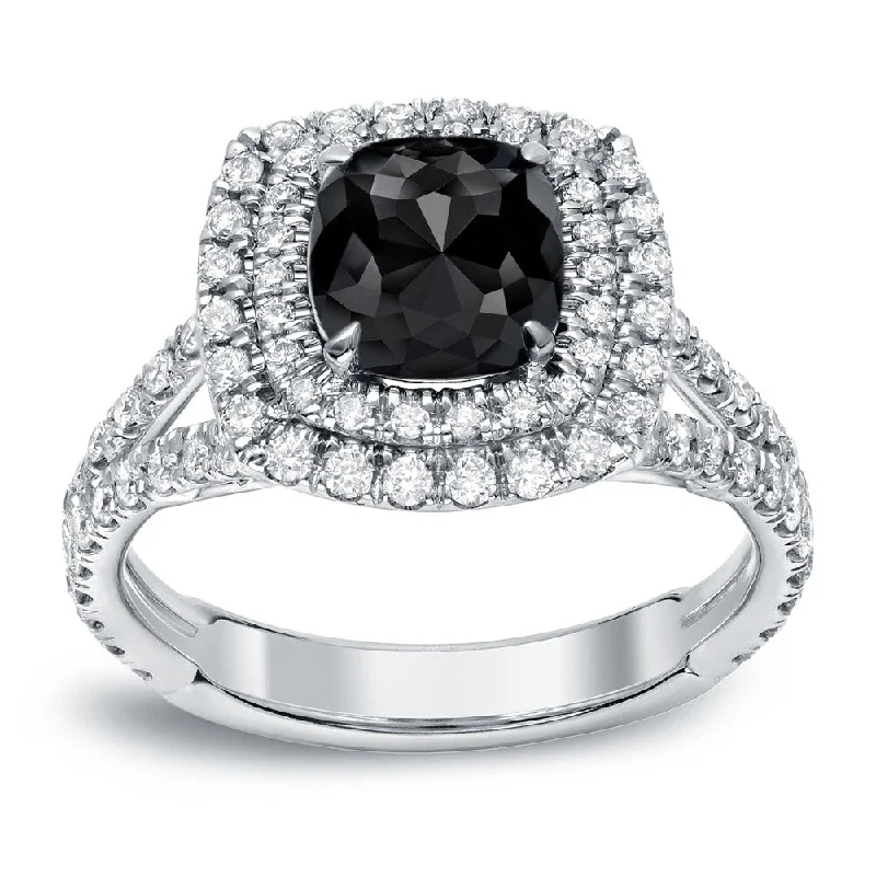 Moor grass ring-Auriya 18k Gold 2 1/4ctw Cushion-cut Double Halo Black Diamond Engagement Ring (H-I, SI1-SI2)