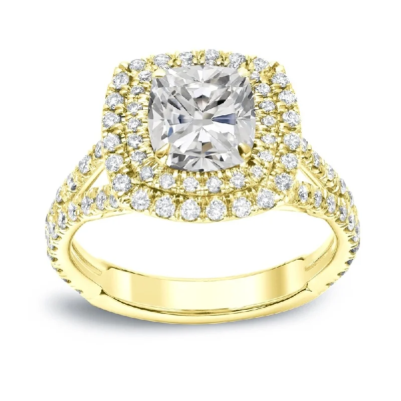 Coral branch ring-Auriya 18k Gold 2ctw Cushion-cut Halo Diamond Engagement Ring 14k Gold Certified (H-I, I1-I2)