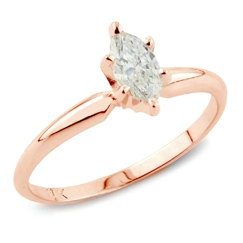 Vine curl ring-Auriya 1ct TDW Marquise Solitaire Diamond Engagement Ring 14k Rose Gold