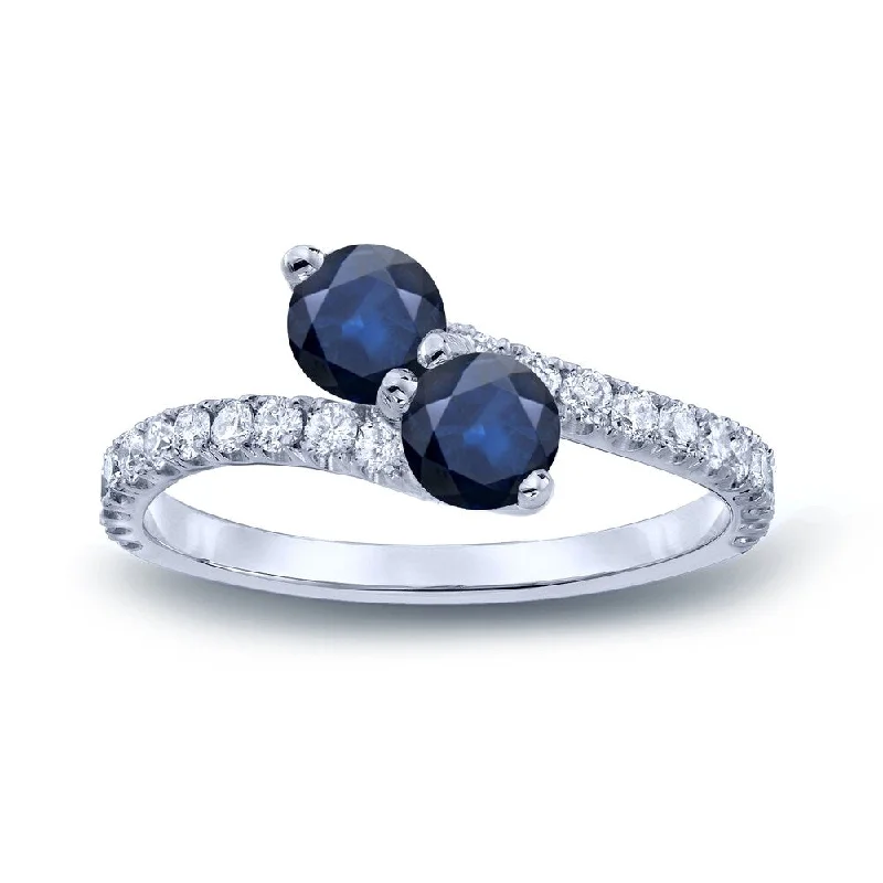 Thyme twig ring-Auriya 1ctw Round 2 Stone Blue Diamond Engagement Ring 14K Gold