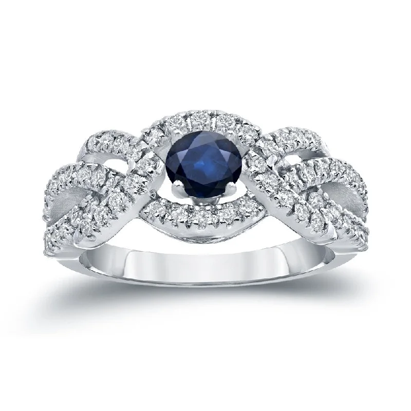 Locked band ring-Auriya 2/5ct Blue Sapphire and 3/5ctw Braided Infinity Diamond Engagement Ring 14k Gold (H-I, I1-I2)