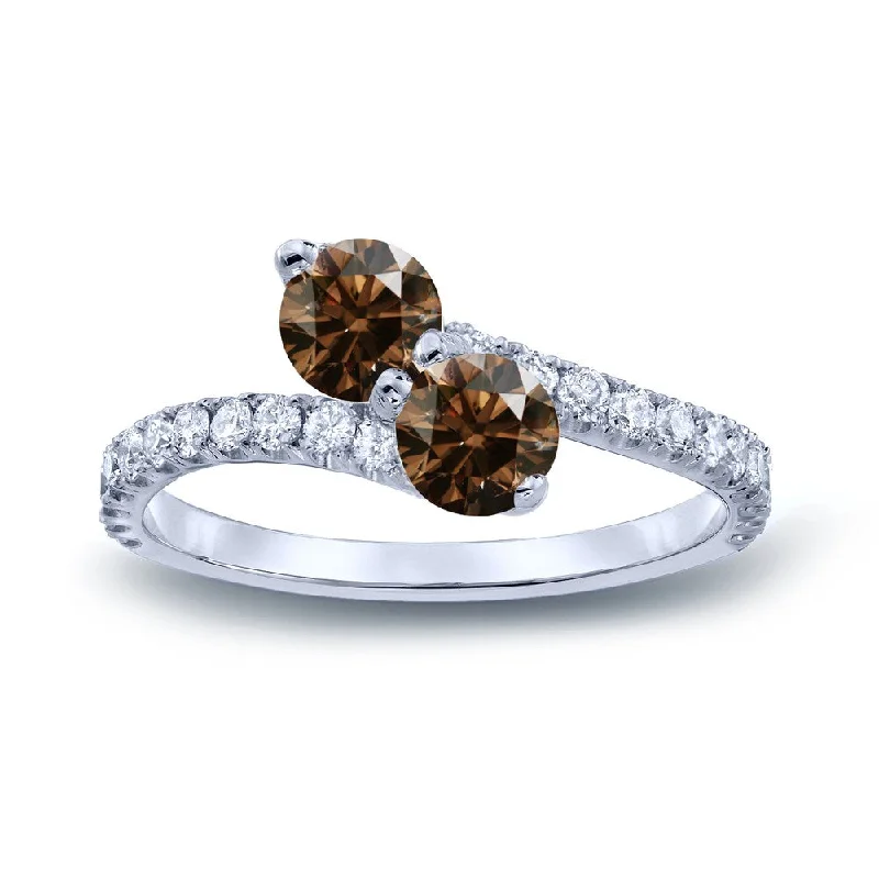 Jute cord ring-Auriya 2ctw Round 2-Stone Brown Diamond Engagement Ring 14K Gold (H-I, I1-I2)