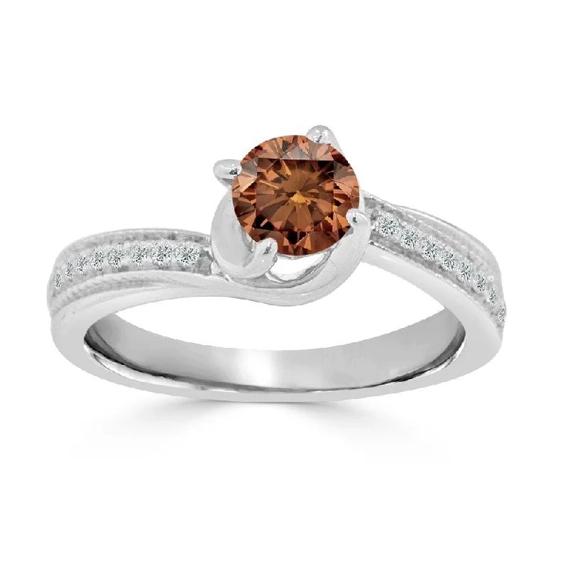 Sarmatian band ring-Auriya 3/4ct TDW Round Solitaire Swirl Brown Diamond Engagement Ring 14K Gold