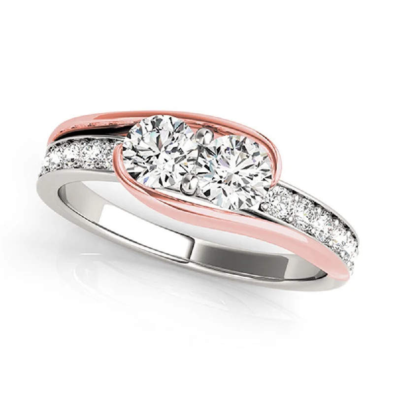 Turning gem ring-Auriya 3/4ct TDW Round Two Stone Diamond Engagement Ring 14k Two-Tone Rose Gold (H-I, SI1-SI2)