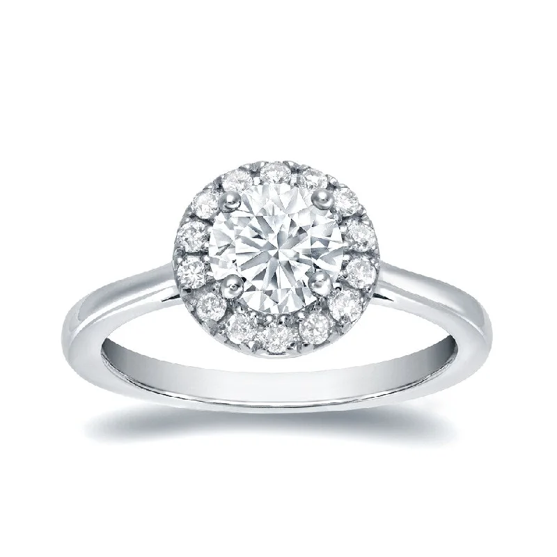 Pointed rim ring-Auriya Classic 3/4ct TDW Round Diamond Halo Engagement Ring 14k Gold