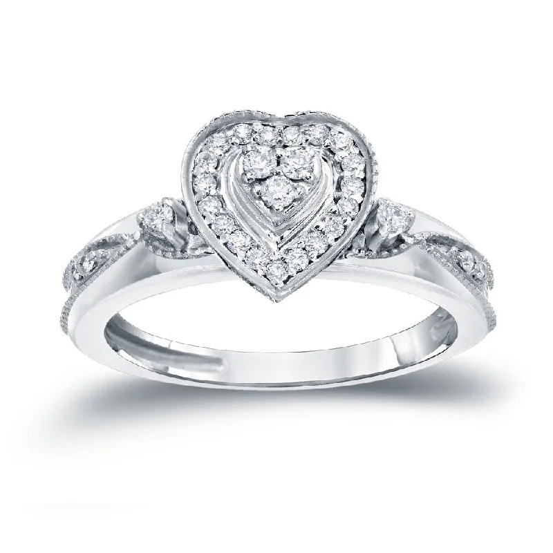 Five-knot ring-Auriya Heart Shaped Round Diamond Halo Engagement Ring 1/5cttw 14k Gold