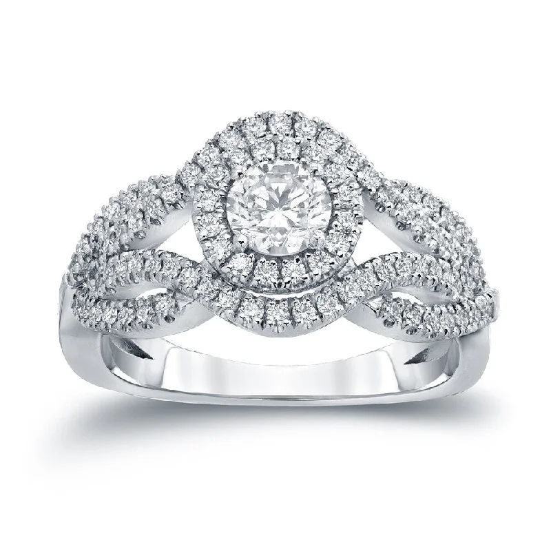 Sarmatian band ring-Auriya Infinity 1ct TDW Round Diamond Halo Engagement Ring 14k Gold (H-I, I1-I2)