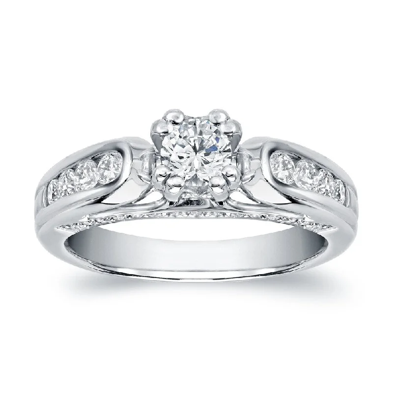 Iron forged ring-Auriya Modern 1 1/3ct TDW Round Diamond Engagement Ring 14k White Gold (H-I, SI1-SI2)