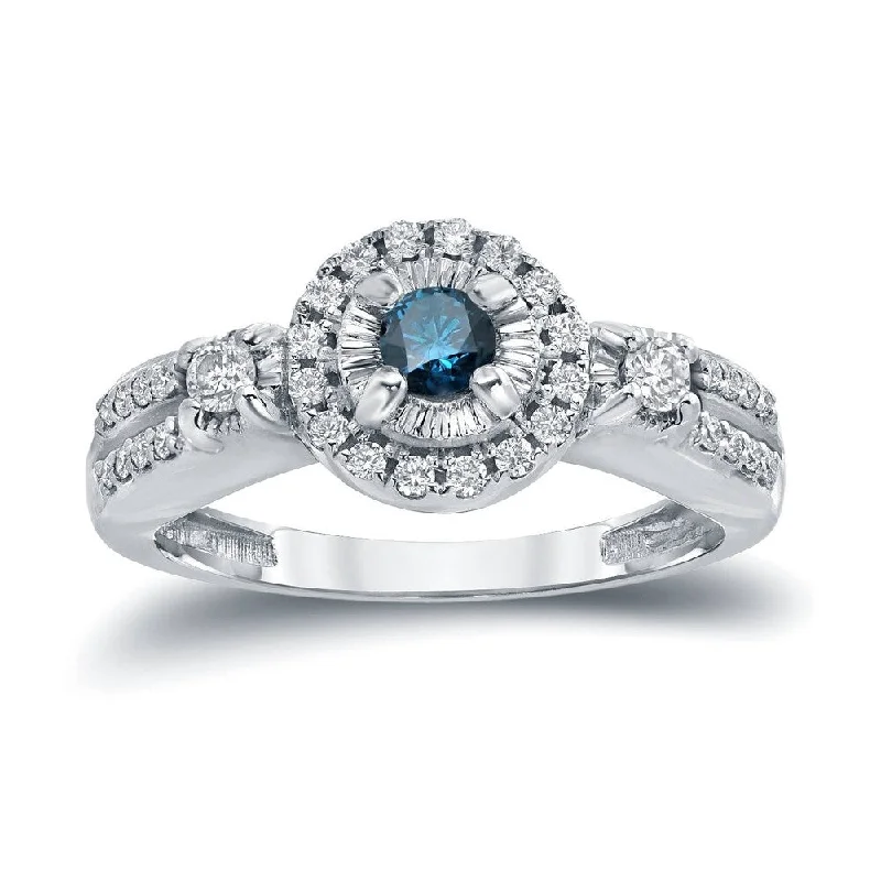 Faded patina ring-Auriya Modern 2/5ctw Illusion Set Halo Blue Diamond Engagement Ring 14k Gold (H-I, I1-I2)